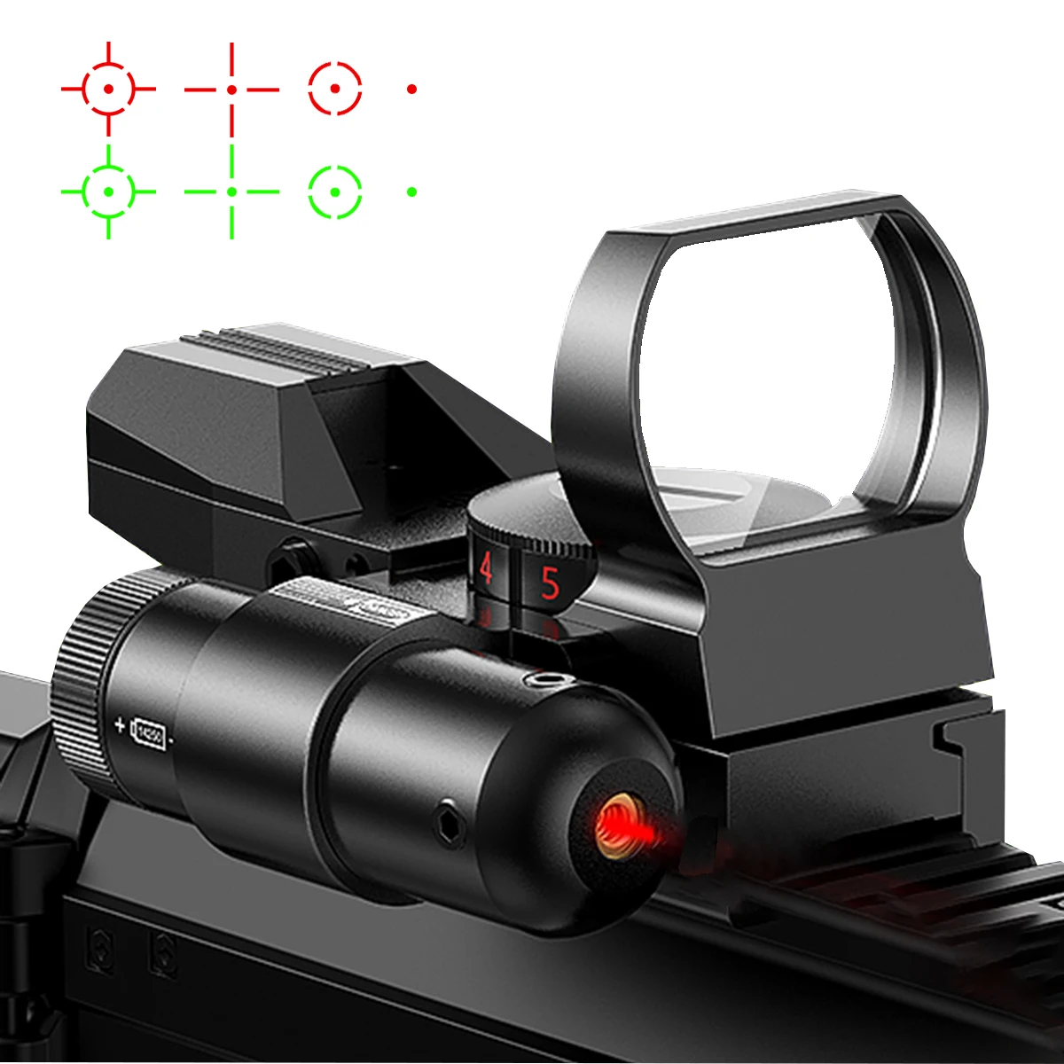 Tactical HD101B Red Dot Sight with Laser Pointer 4 Reticle Holographic Projected Airsoft Scope Collimator for Hunting
Tactical HD101B Red Dot Sight with Laser Pointer 4 Reticle Holographic Projected Airsoft Scope Collimator for Hunting