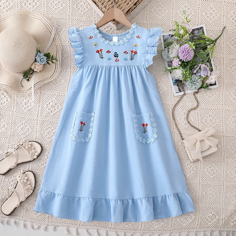 Girls Summer Princess Dress Solid Color Blue Floral Print O-Neck Sleeveless Pleated A-Line Dress For Girls 8-12 Years Cute Style
Girls Summer Princess Dress Solid Color Blue Floral Print O-Neck Sleeveless Pleated A-Line Dress For Girls 8-12 Years Cute Style