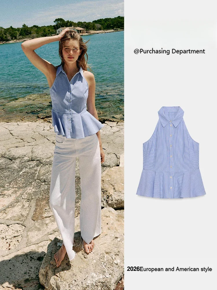 Summer New Women's Sleeveless Neck Hanging Stripe Nine Points Short Skirt Shirt Top Slim Fit Regular Length No Sleeve
Summer New Women's Sleeveless Neck Hanging Stripe Nine Points Short Skirt Shirt Top Slim Fit Regular Length No Sleeve