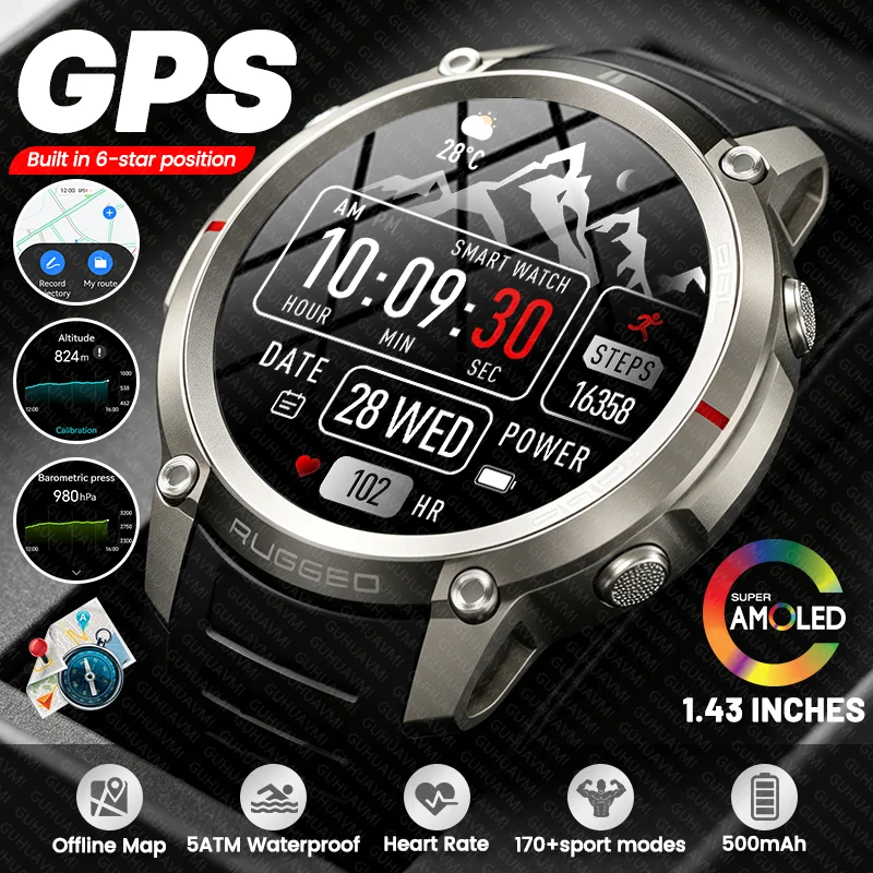 New Military Men Outdoor GPS Smart Watch Compass Altimeter 1.43"AMOLED Bluetooth Call 5ATM Waterproof Sports Fitness Smartwatch
New Military Men Outdoor GPS Smart Watch Compass Altimeter 1.43"AMOLED Bluetooth Call 5ATM Waterproof Sports Fitness Smartwatch