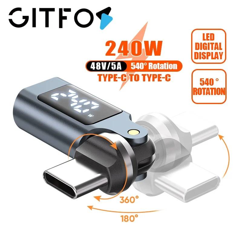 Вращающийся OTG-адаптер Gitfos 540 с цифровым дисплеем, быстрая зарядка PD240W 48/5A, совместим с различными устройствами с интерфейсом Type-C
Вращающийся OTG-адаптер Gitfos 540 с цифровым дисплеем, быстрая зарядка PD240W 48/5A, совместим с различными устройствами с интерфейсом Type-C