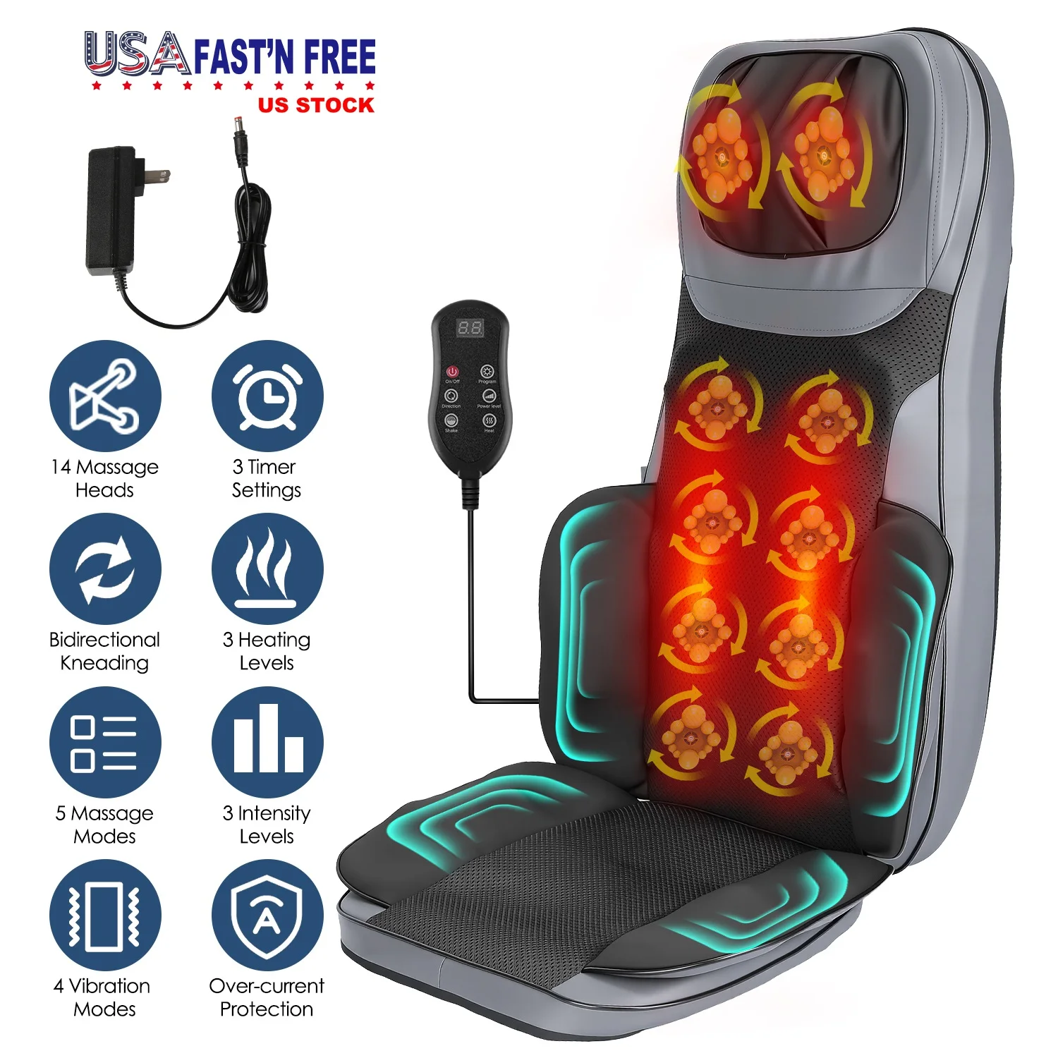 US Stock Shiatsu Neck Back Massager with Heat 3D Kneading Massage Chair Pad Full Body Massage Cushion for Home Office Seat
US Stock Shiatsu Neck Back Massager with Heat 3D Kneading Massage Chair Pad Full Body Massage Cushion for Home Office Seat