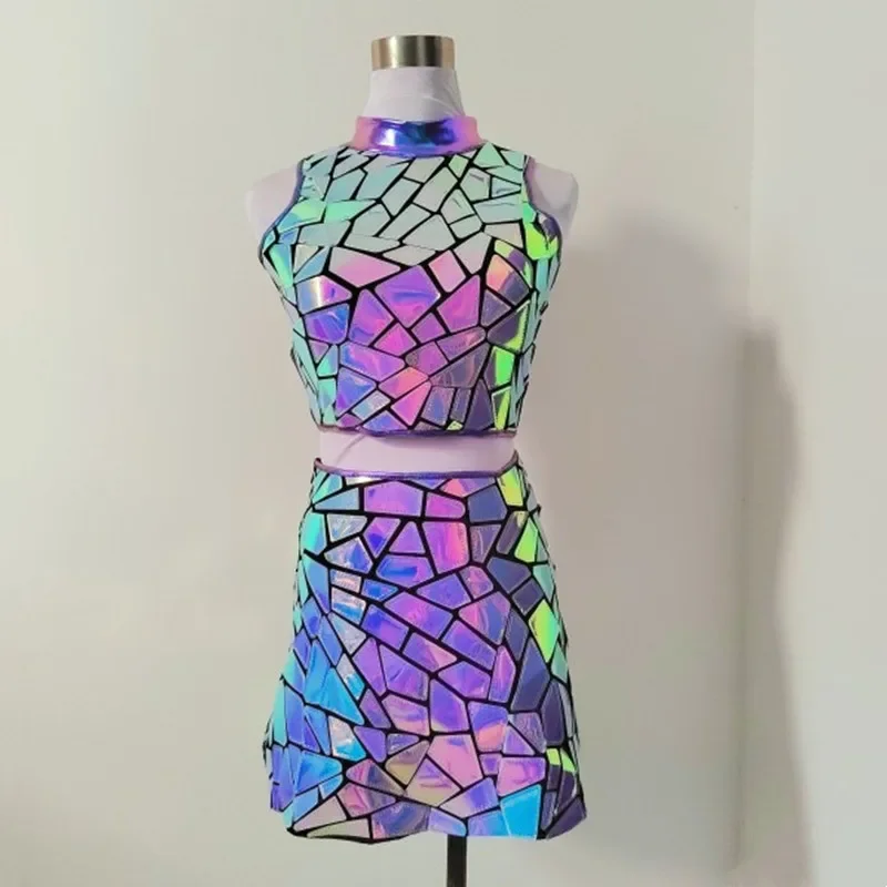 Purple Blue Laser Mirror Tops Skirt 2 Piece Performance Clothes Women Singer Dancer Bar Nightclub Stage Wear Party Dance Costume
Purple Blue Laser Mirror Tops Skirt 2 Piece Performance Clothes Women Singer Dancer Bar Nightclub Stage Wear Party Dance Costume