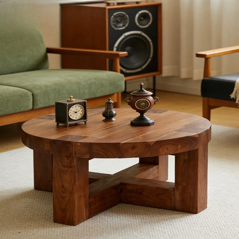 Chinese retro round solid wood tea table old craft living room coffee table
Chinese retro round solid wood tea table old craft living room coffee table