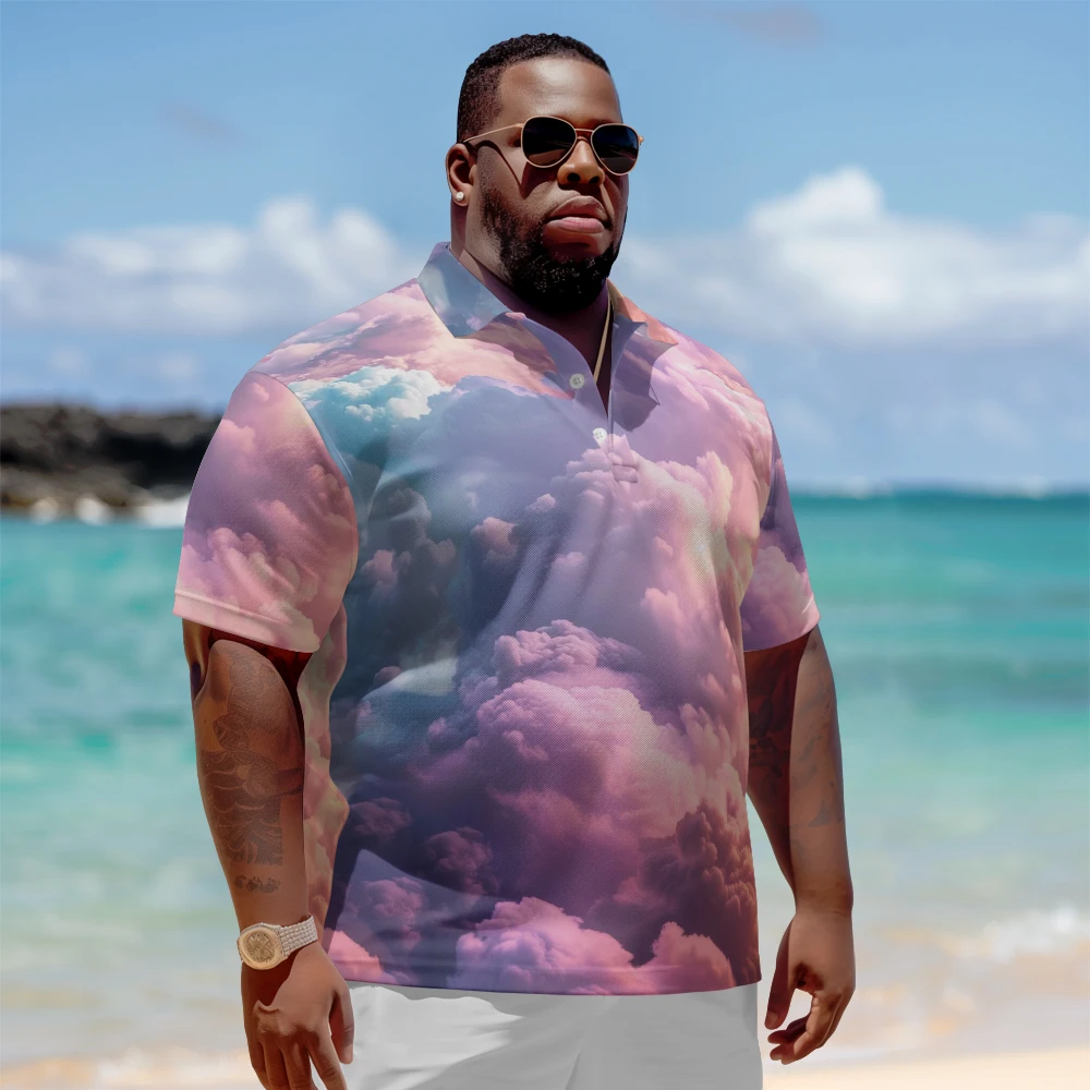 Large men's summer short sleeved lapel Sky clouds printed T-shirt Daily casual button polo shirt
Large men's summer short sleeved lapel Sky clouds printed T-shirt Daily casual button polo shirt