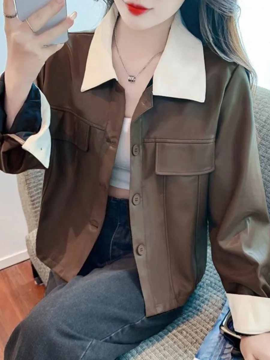 Korean Style Short Bicolor Health Ring Leather Jacket Spring 2026 New Fashion Small Fragrance Style All-Match Outerwear
Korean Style Short Bicolor Health Ring Leather Jacket Spring 2026 New Fashion Small Fragrance Style All-Match Outerwear