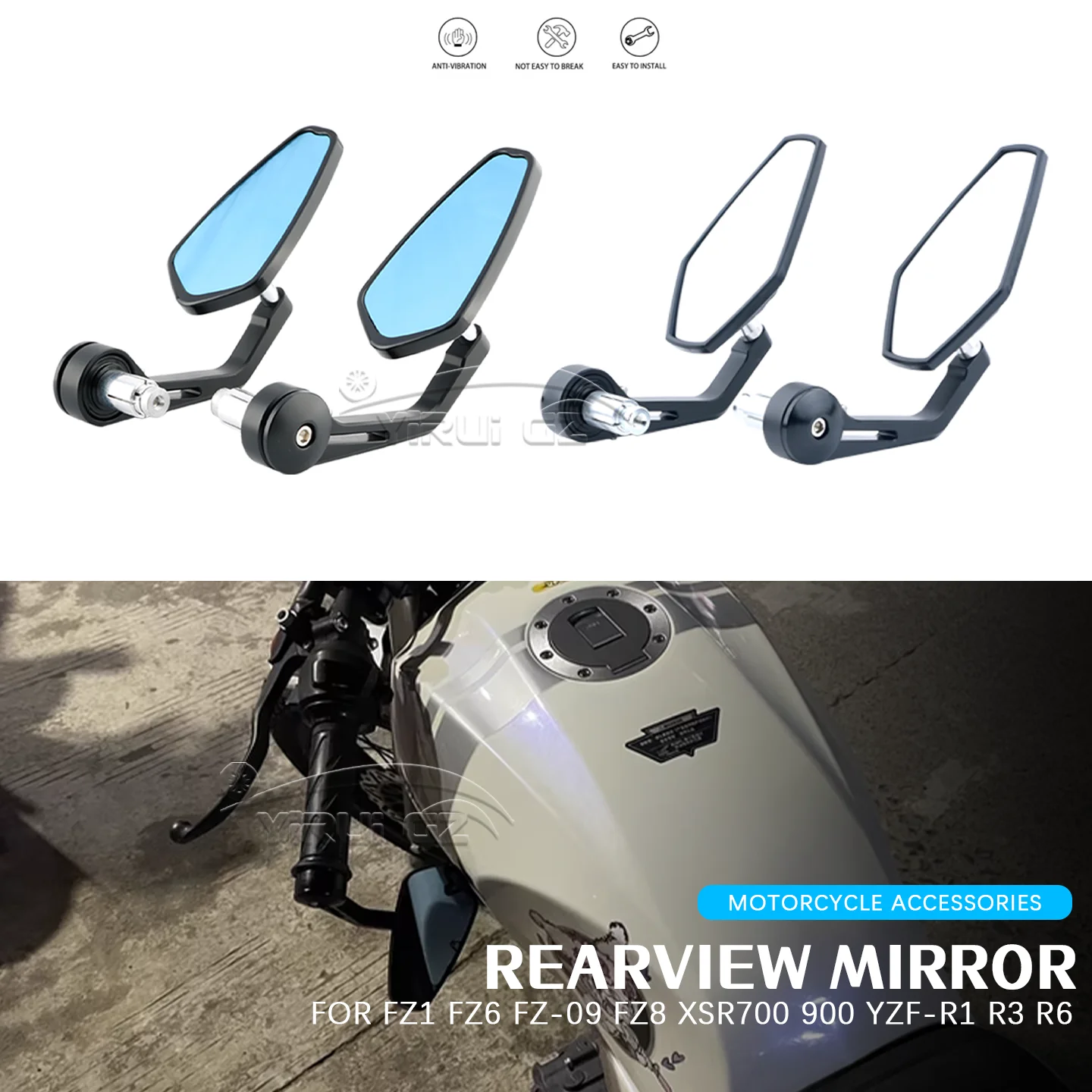 7/8"Handlebar End Rearview Mirror Side View Mirror Motorcycle Rearview Mirror FOR Yamaha FZ1 FZ6 9 8 XSR700 900 YZF-R1 YZF-R3 R6