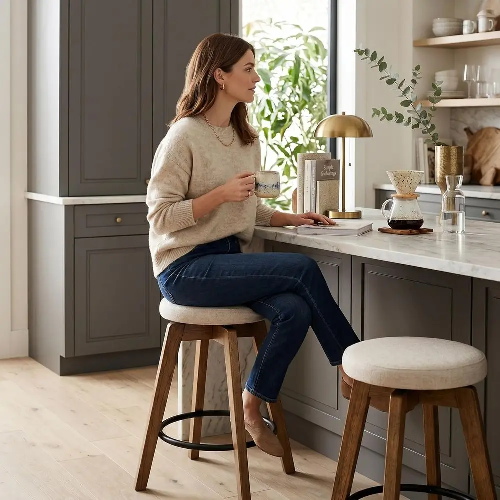 25 Solid Wood Swivel Bar Stool with Upholstered Cushion, 360° Rotation, for Kitchen, Dining, and Pub Use (Walnut)
25 Solid Wood Swivel Bar Stool with Upholstered Cushion, 360° Rotation, for Kitchen, Dining, and Pub Use (Walnut)