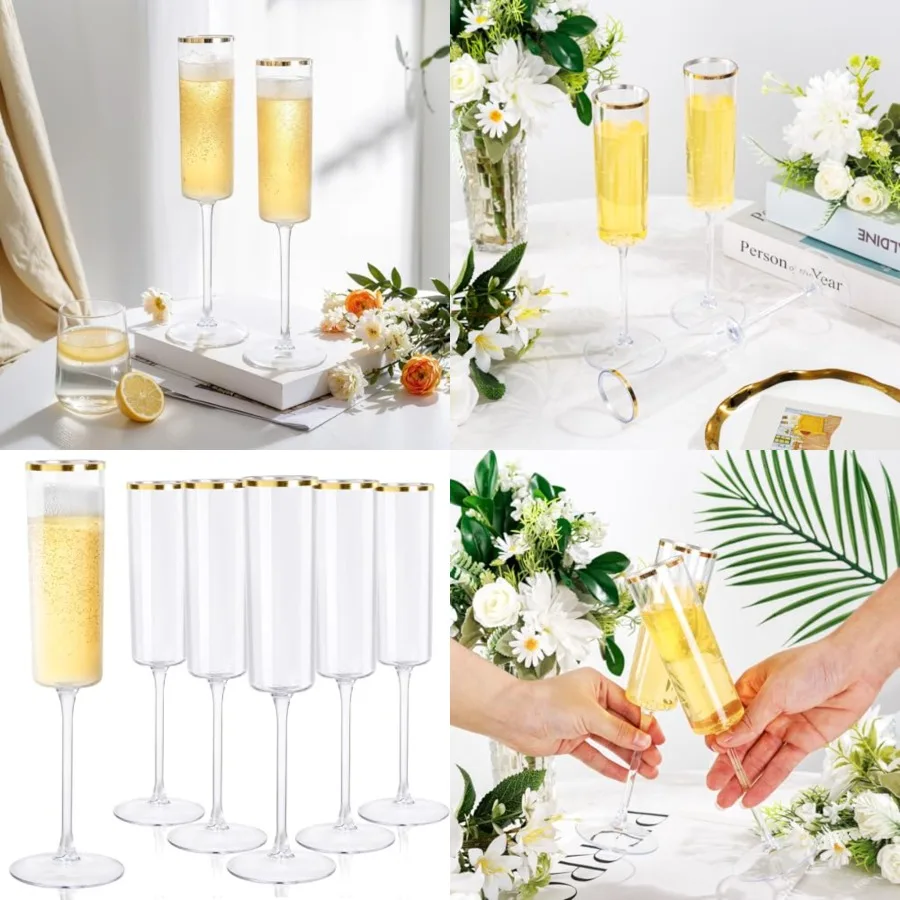 24 Pack Plastic Champagne Flutes - Rim Disposable Champagne Glasses - Square Plastic Toasting Glasses for Party Birthday Annive
24 Pack Plastic Champagne Flutes - Rim Disposable Champagne Glasses - Square Plastic Toasting Glasses for Party Birthday Annive