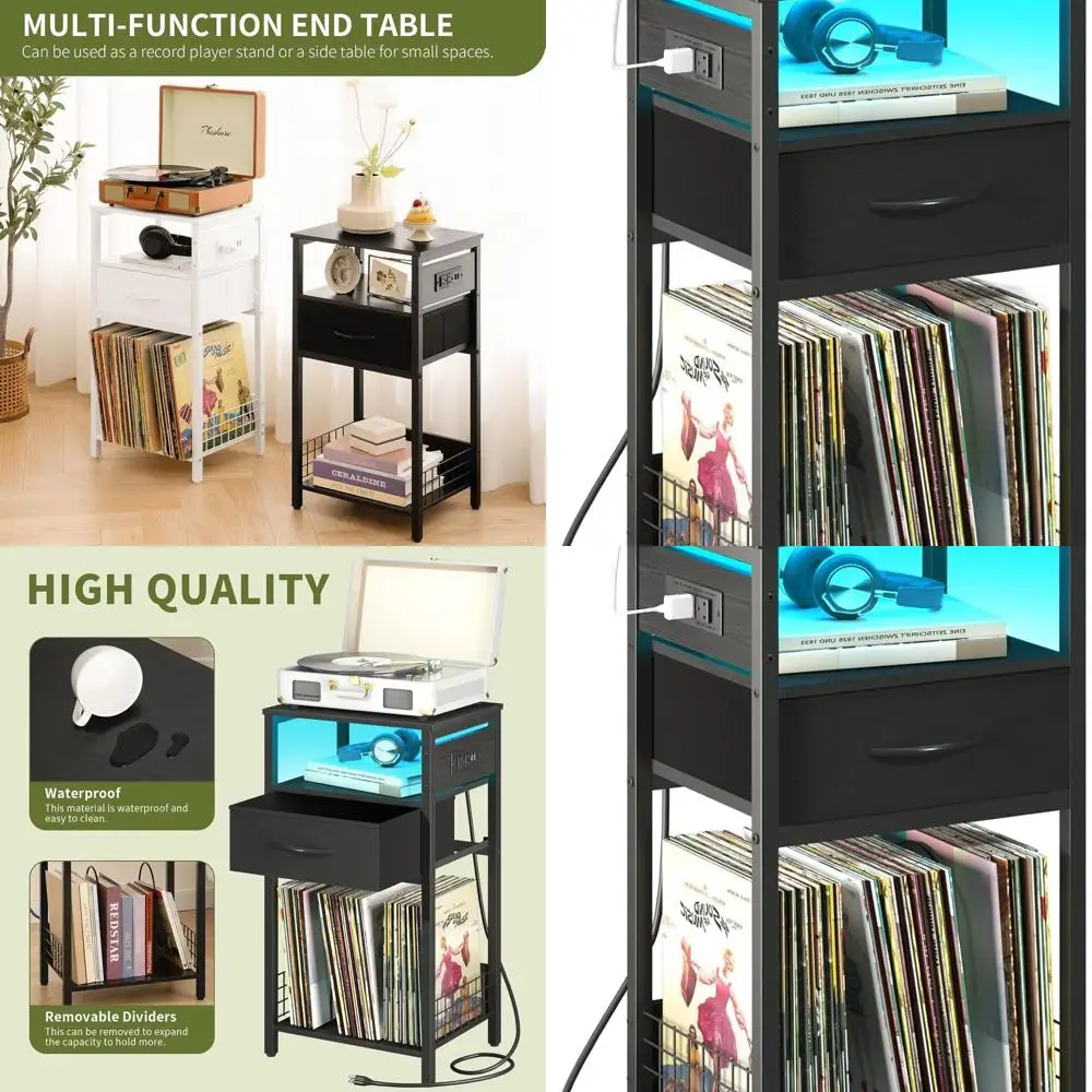 3-Tier LED Nightstand with Charging Station, Storage Drawer, and Vinyl Record Rack - Modern Bedroom Side Table
3-Tier LED Nightstand with Charging Station, Storage Drawer, and Vinyl Record Rack - Modern Bedroom Side Table