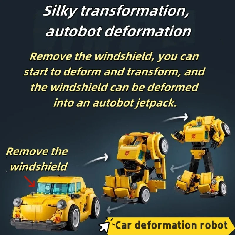 950 pieces of yellow cars, 2 kinds of deformed robot models, creative assembly toys, Christmas gifts for children
950 pieces of yellow cars, 2 kinds of deformed robot models, creative assembly toys, Christmas gifts for children