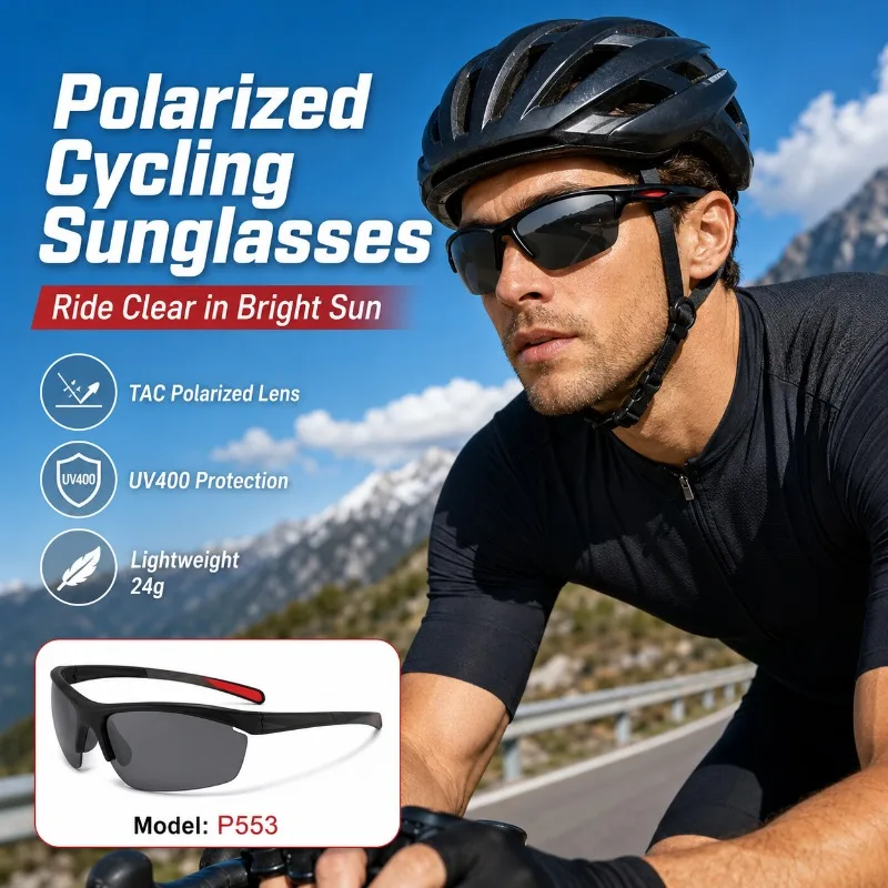 UV400 Polarized Cycling Glasses P553 Lightweight Outdoor Sport Sunglasses with Rubber Temples for Men Women
UV400 Polarized Cycling Glasses P553 Lightweight Outdoor Sport Sunglasses with Rubber Temples for Men Women