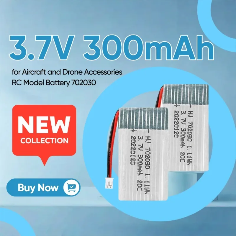 3.7V 300mAh Li-polymer Battery 20C High Discharge Rate for Aircraft and Drone Accessories RC Model Battery 702030 
3.7V 300mAh Li-polymer Battery 20C High Discharge Rate for Aircraft and Drone Accessories RC Model Battery 702030