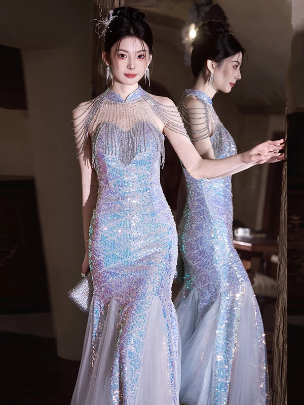 Blue Fi Tail Evening Gown Luxury Sparkling Host Dr Korean Sle mid Waist Long Skirt No Sve Adult Ceremony Par
Blue Fi Tail Evening Gown Luxury Sparkling Host Dr Korean Sle mid Waist Long Skirt No Sve Adult Ceremony Par
