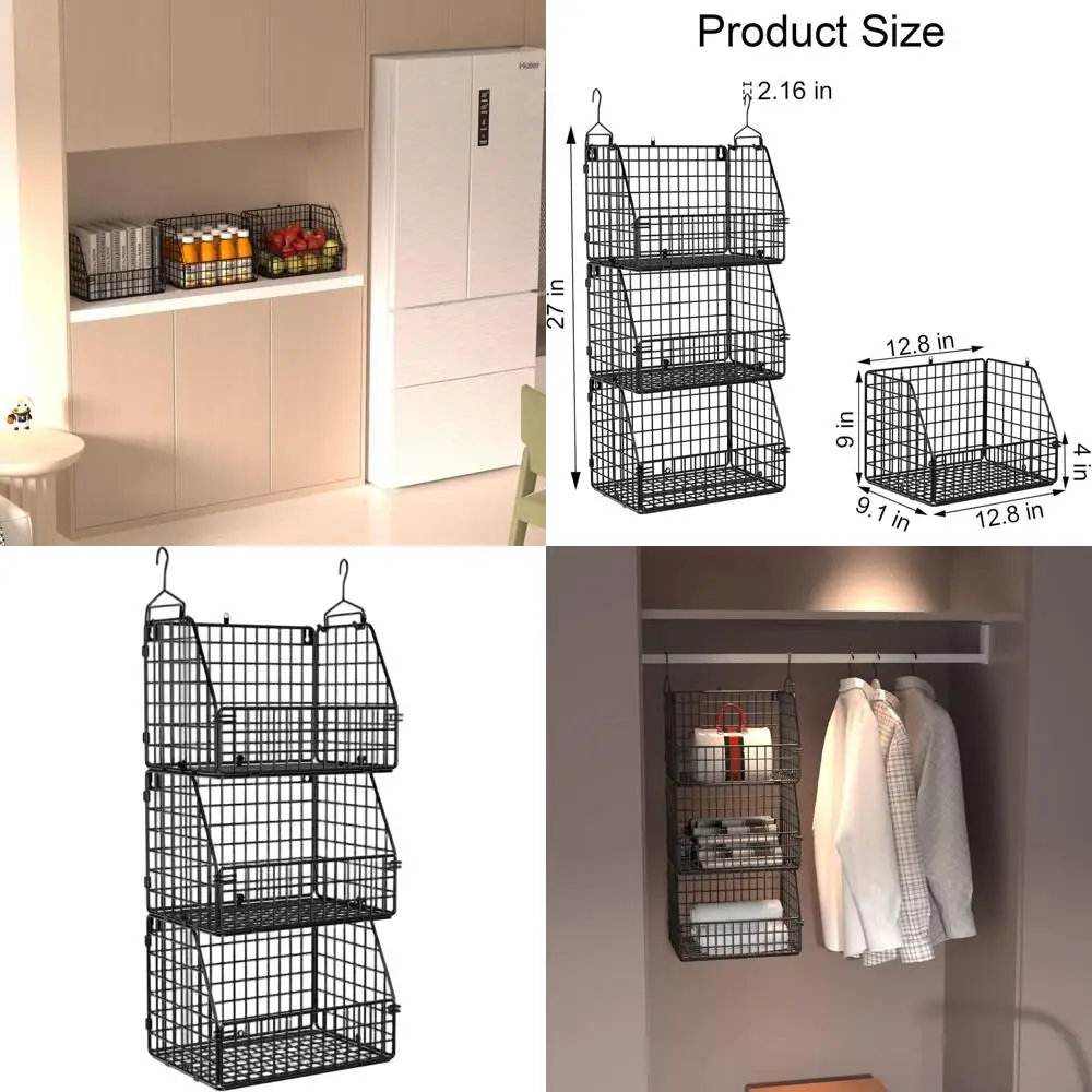 Stackable Metal Baskets for Kitchen and Pantry, Hanging Organizer Shelves, Wall Mount Storage for Clothes, Fruits & Vegetables,
Stackable Metal Baskets for Kitchen and Pantry, Hanging Organizer Shelves, Wall Mount Storage for Clothes, Fruits & Vegetables,