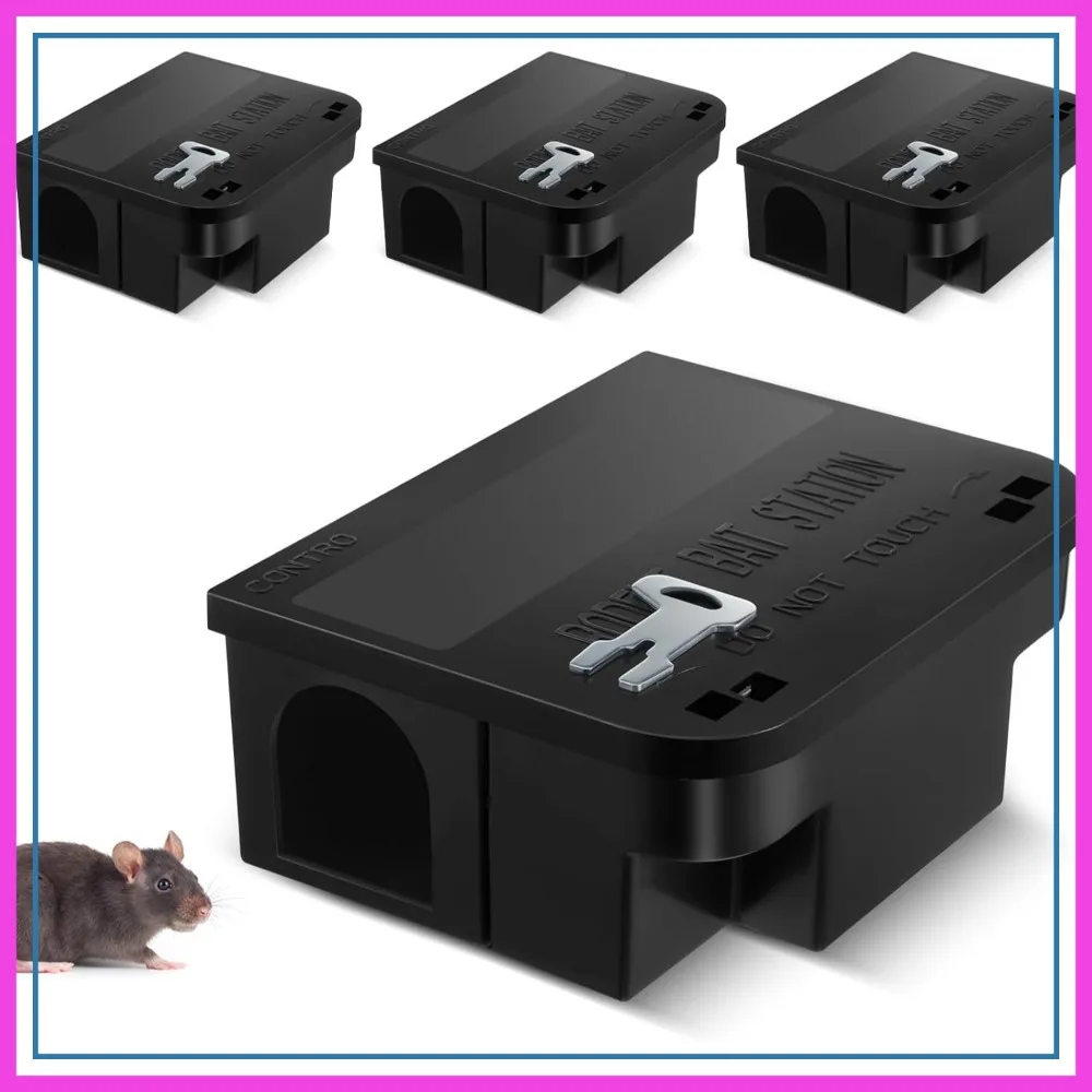 4-Pack Rat Bait Station with Keys, 8.86x7.28x3.62 Inches, Openable Lid, Indoor Outdoor Use, Black
4-Pack Rat Bait Station with Keys, 8.86x7.28x3.62 Inches, Openable Lid, Indoor Outdoor Use, Black