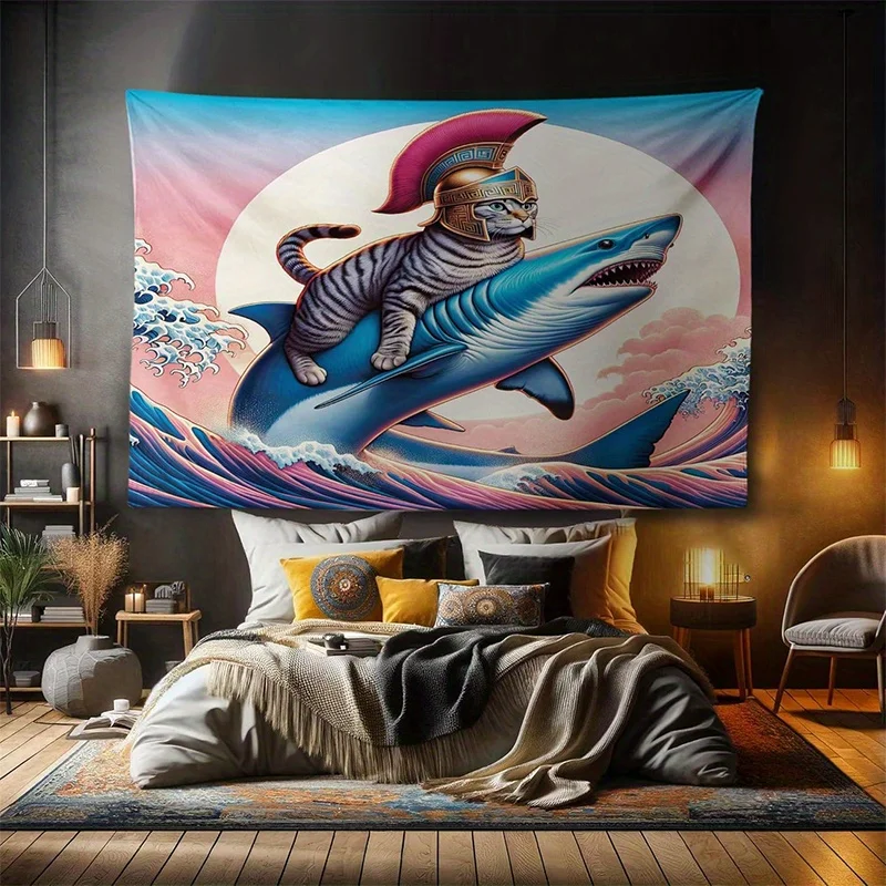 Cat On Shark Tapestry Background Cloth Hanging Cloth Bedroom Bedside Decorative Wall Cloth Rental Dormitory Tapestry
Cat On Shark Tapestry Background Cloth Hanging Cloth Bedroom Bedside Decorative Wall Cloth Rental Dormitory Tapestry
