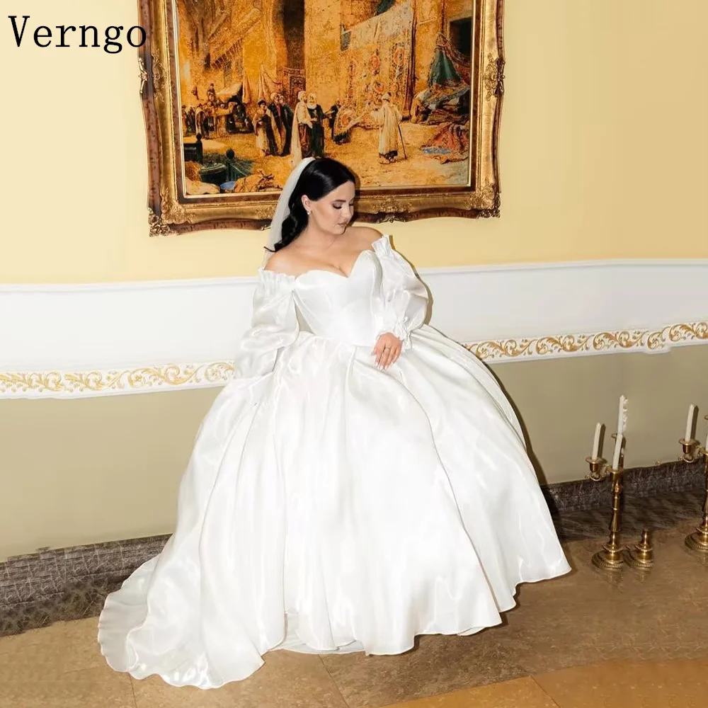 Verngo Shiny Satin Plus Size Wedding Dress Off The Shoulder Sweep Train Bridal Gowns Women Large Bride Dresses Customized
Verngo Shiny Satin Plus Size Wedding Dress Off The Shoulder Sweep Train Bridal Gowns Women Large Bride Dresses Customized
