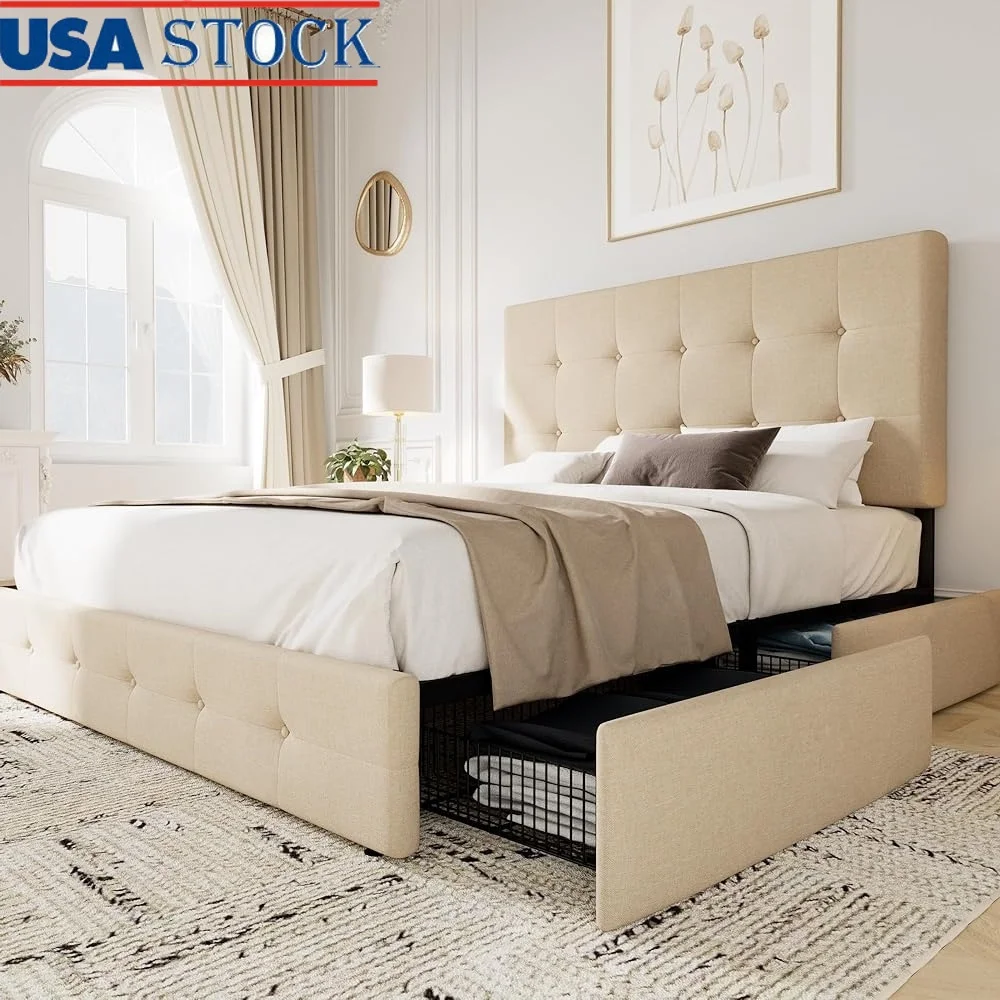Upholstered Full Size Platform Bed Frame 4 Storage Drawers Adjustable Headboard No Box Spring Needed Easy Assembly Mattress
Upholstered Full Size Platform Bed Frame 4 Storage Drawers Adjustable Headboard No Box Spring Needed Easy Assembly Mattress
