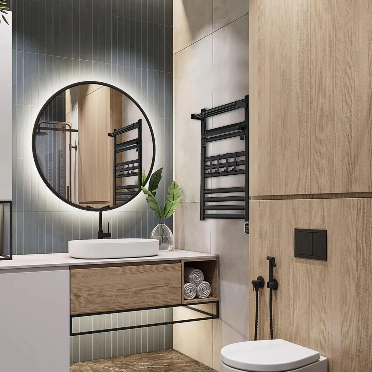 Wall Mounted Towel Warmer Rack Bathrooms Heated Towel Rack Heater 10-Bars Stainless Steel Black Towel Shelf
Wall Mounted Towel Warmer Rack Bathrooms Heated Towel Rack Heater 10-Bars Stainless Steel Black Towel Shelf