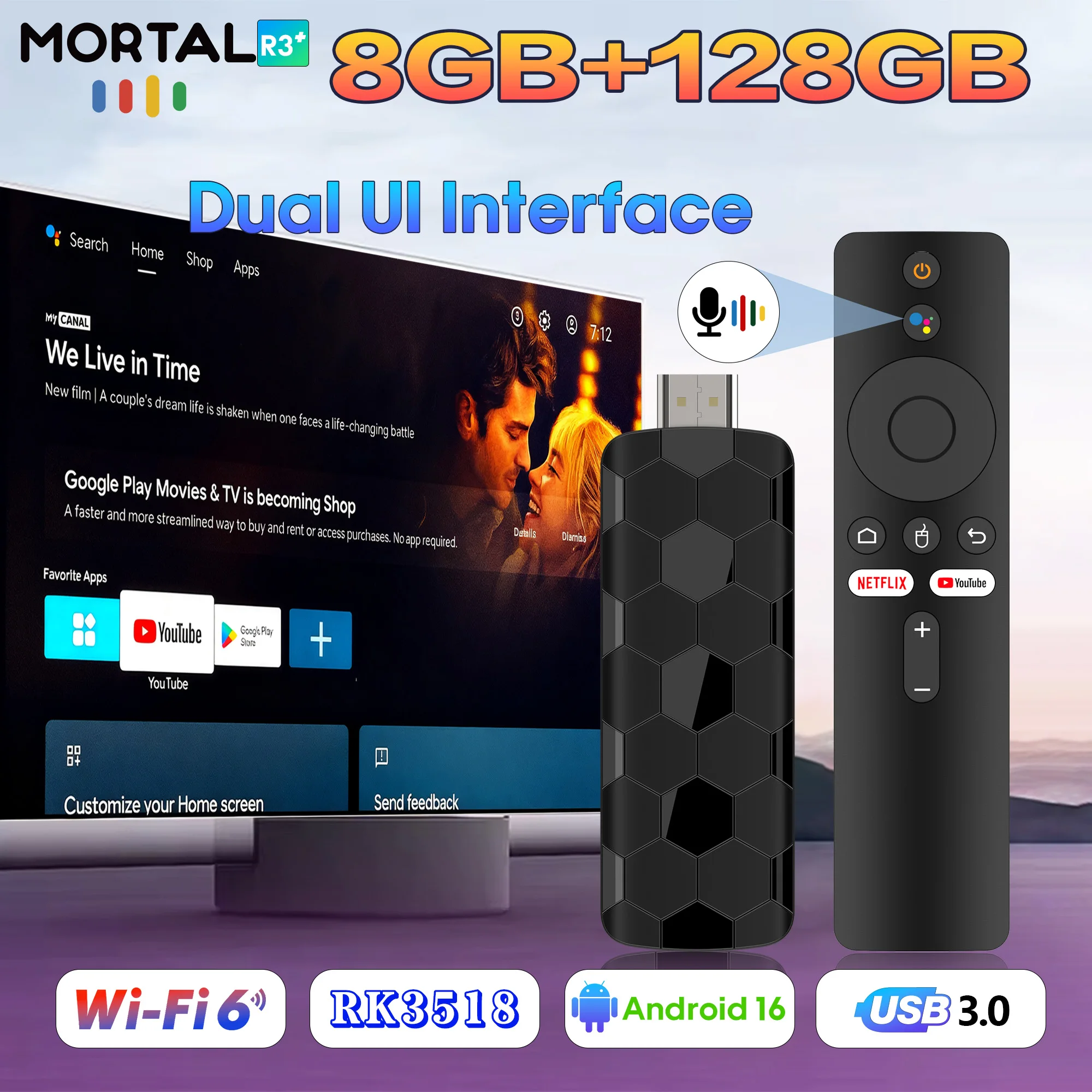 R3+ tv stick Smart tv Android 2026 Support Ultra HD wifi 6 Streaming Media Player Dual UI Interface Google Voice Remote BT5.0
R3+ tv stick Smart tv Android 2026 Support Ultra HD wifi 6 Streaming Media Player Dual UI Interface Google Voice Remote BT5.0