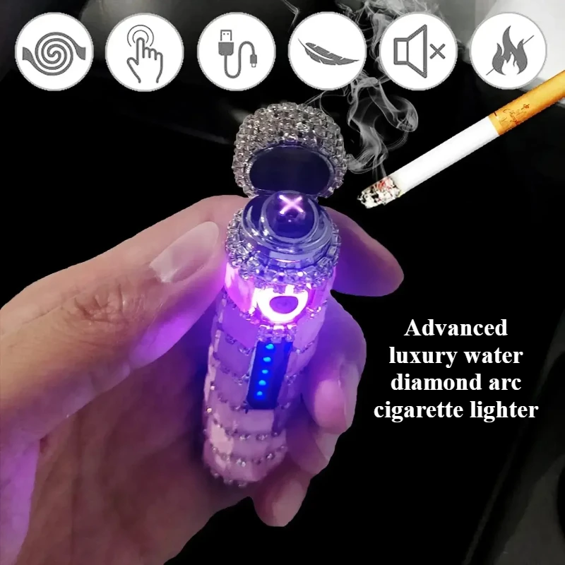 New trendy diamond studded double arc windproof lighter, mini portable, high-end, light luxury women's gift cigarette lighter
New trendy diamond studded double arc windproof lighter, mini portable, high-end, light luxury women's gift cigarette lighter