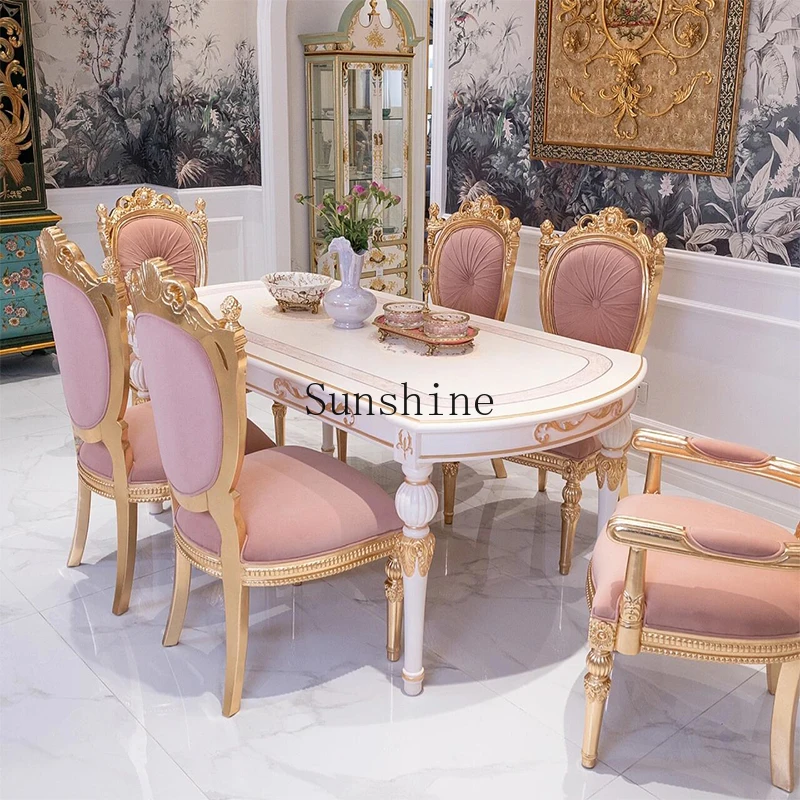French court style solid wood dining table and chair combination light luxury romantic style household oval
French court style solid wood dining table and chair combination light luxury romantic style household oval