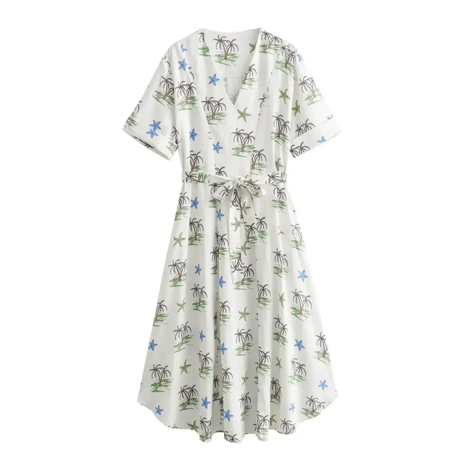 Women's New Chic Fashion Belt decoration Casual Printed V Neck Midi Dress Vintage Short sleeved Women's Dress Vestidos
Women's New Chic Fashion Belt decoration Casual Printed V Neck Midi Dress Vintage Short sleeved Women's Dress Vestidos