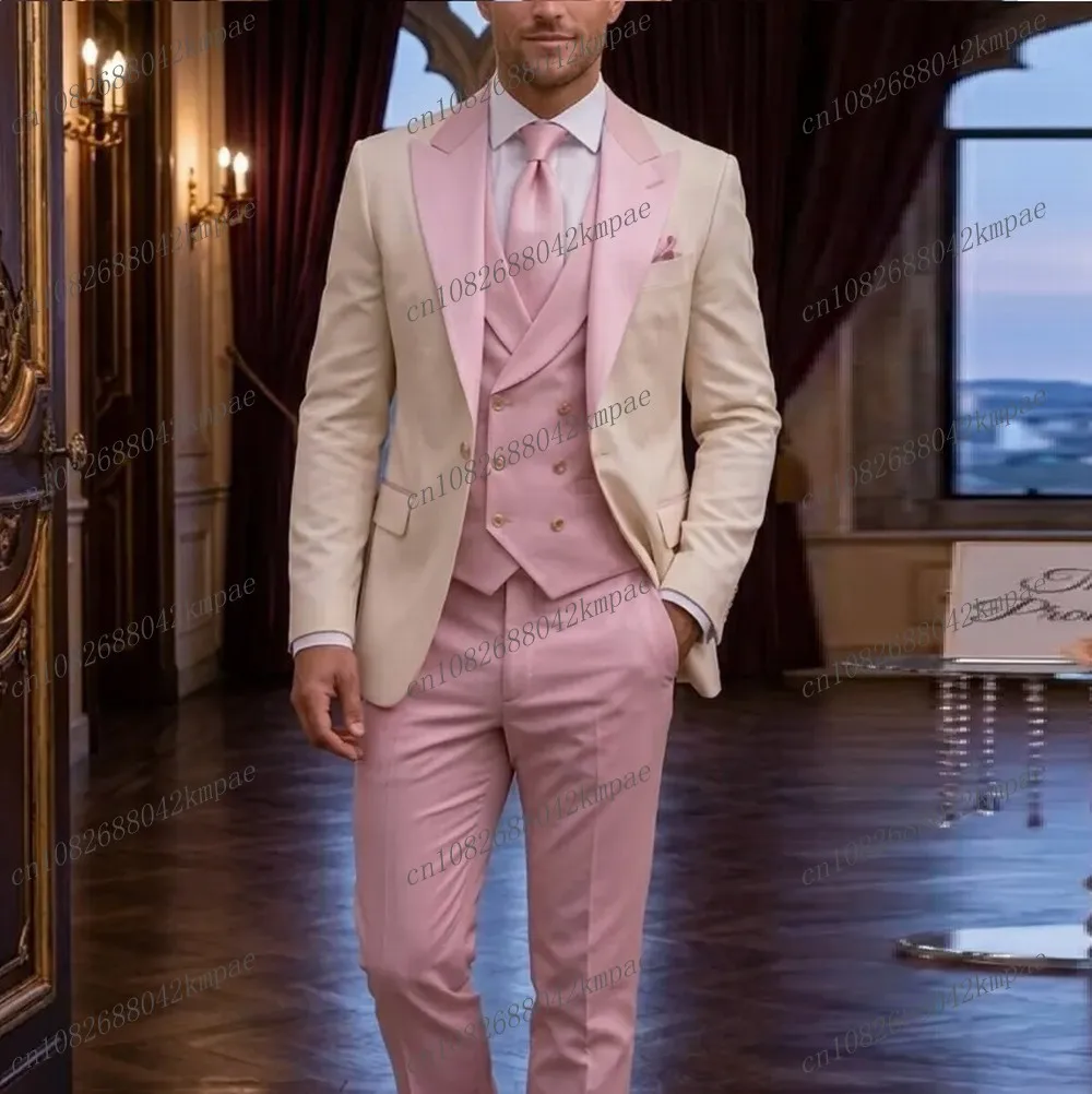 Formal Ivory And Pink Men Suit Groom Groomsman Wedding Party Prom Business Male Tuxedos 3 Piece Set Blazer Vest Pants
Formal Ivory And Pink Men Suit Groom Groomsman Wedding Party Prom Business Male Tuxedos 3 Piece Set Blazer Vest Pants