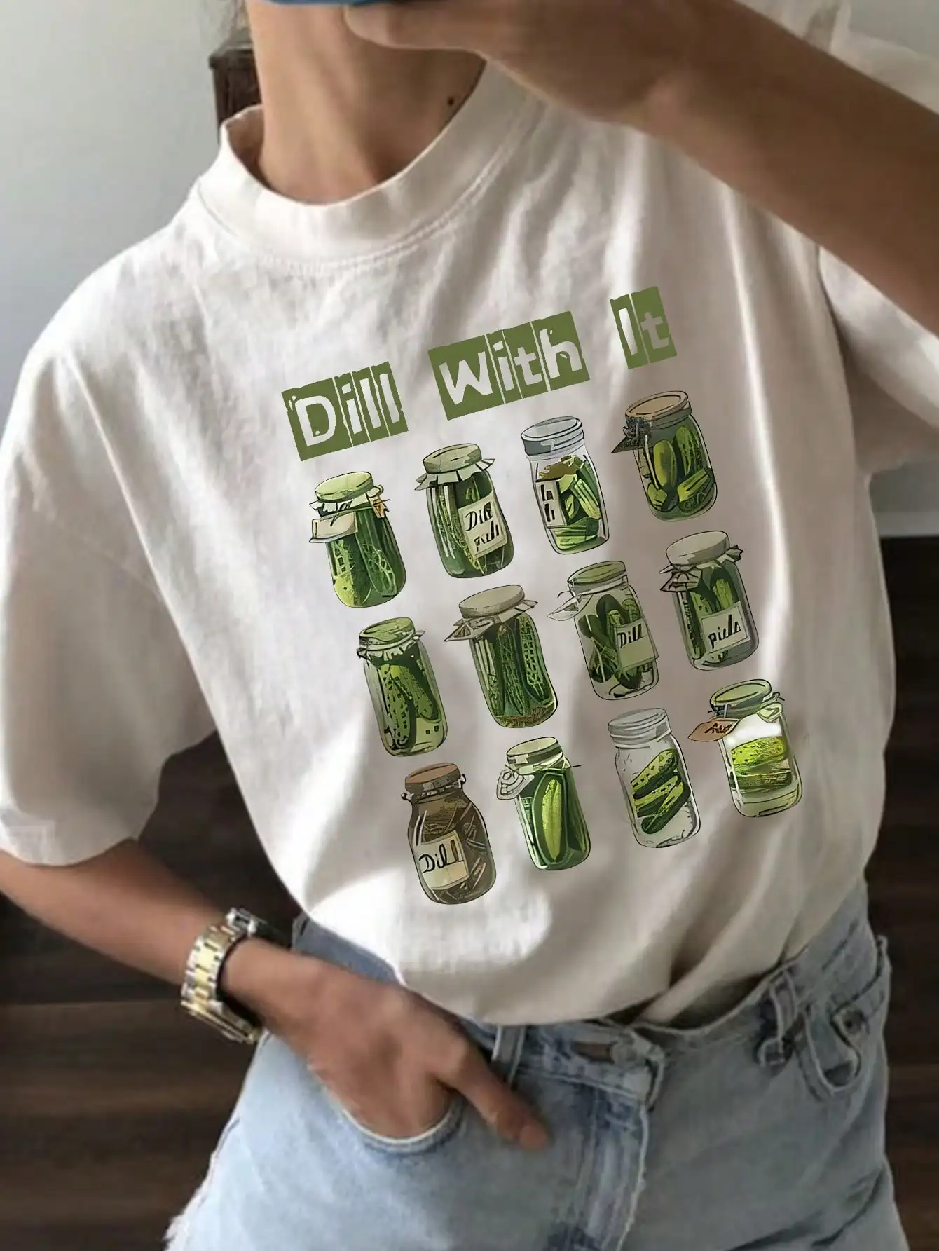 Vintage Pickle Pattern Graphic Tops Short Sleeve Cotton Women T-Shirt Comfortable Round Neck Shirt Retro Dill Pickle Fun T-Shirt
Vintage Pickle Pattern Graphic Tops Short Sleeve Cotton Women T-Shirt Comfortable Round Neck Shirt Retro Dill Pickle Fun T-Shirt