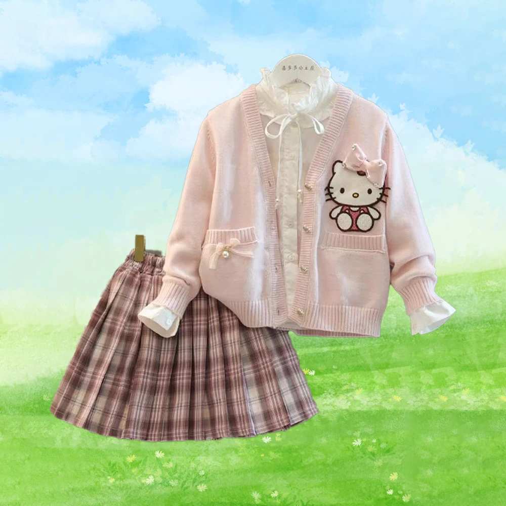 Hello Kitty, комплект из 3 шт., клетчатая юбка Jk для девочек, кардиган Sanrios Kuromi Y2K, плиссированная юбка, детский весенне-осенний комплект в студенческом стиле
Hello Kitty, комплект из 3 шт., клетчатая юбка Jk для девочек, кардиган Sanrios Kuromi Y2K, плиссированная юбка, детский весенне-осенний комплект в студенческом стиле