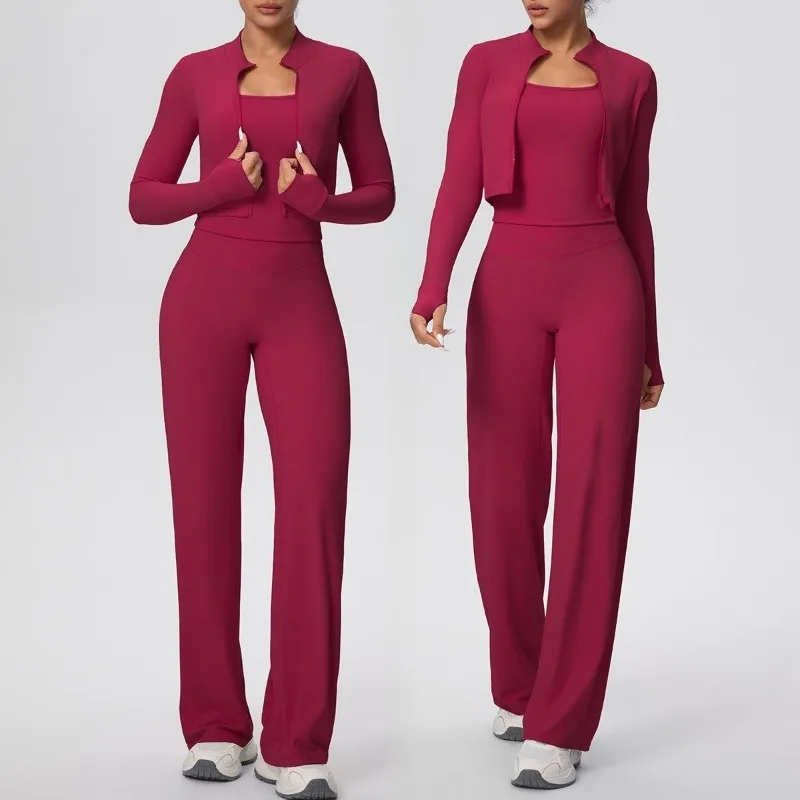 Женский обтягивающий комплект для йоги, однотонный быстросохнущий I-образный жилет, широкий спортивный комплект из трех предметов, комплект для фитнеса и бега
Женский обтягивающий комплект для йоги, однотонный быстросохнущий I-образный жилет, широкий спортивный комплект из трех предметов, комплект для фитнеса и бега