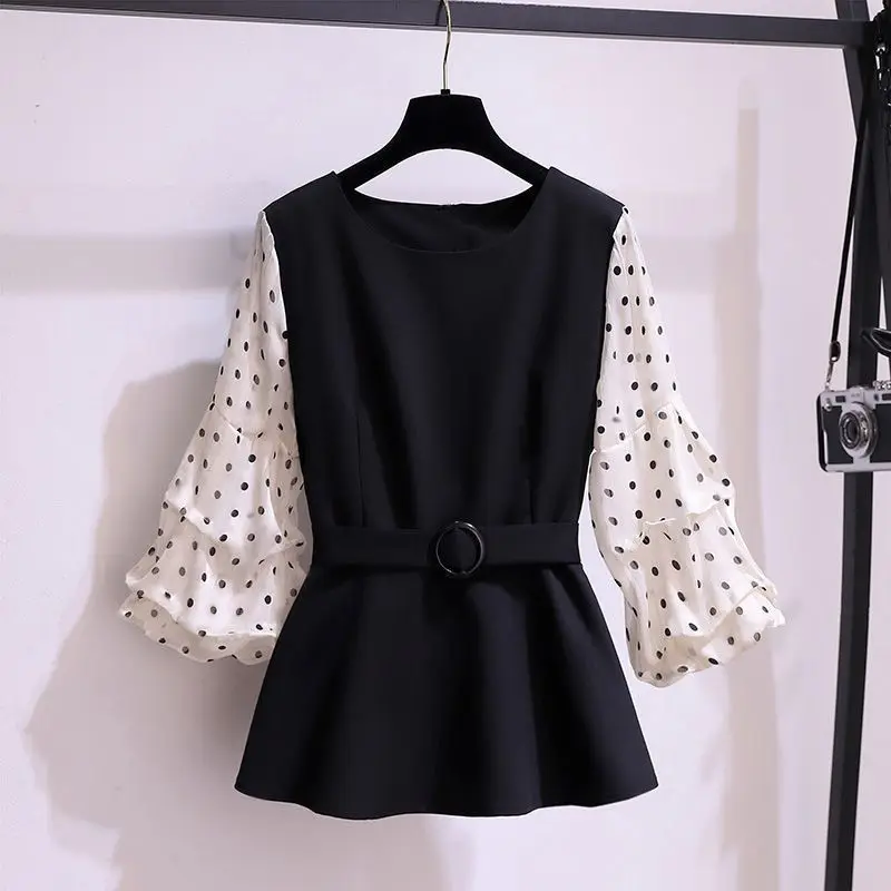 Women Clothing Polka Dot Contrast Patchwork Plus Size Elegant Blouse Spring Summer Temperament Loose Shirt Tops Fashion Casual
Women Clothing Polka Dot Contrast Patchwork Plus Size Elegant Blouse Spring Summer Temperament Loose Shirt Tops Fashion Casual
