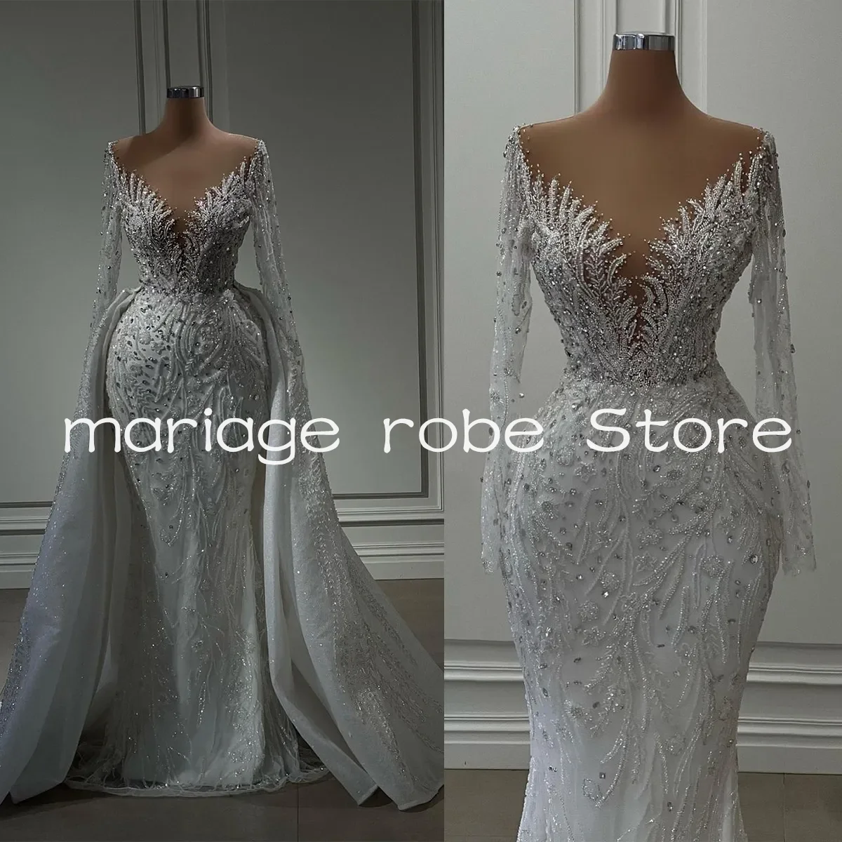 Crystal Mermaid Bridal Gowns V Neck gillter Wedding Dress with Detachable Train Bride Dresses Vestido de novia customized
Crystal Mermaid Bridal Gowns V Neck gillter Wedding Dress with Detachable Train Bride Dresses Vestido de novia customized