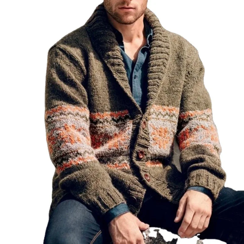Autumn Men's Striped Jacquard Sweater Knit Cardigan Lapel Thick Warm Geometric Cardigan Sweaters Coat for Men Winter Ropa Hombre
Autumn Men's Striped Jacquard Sweater Knit Cardigan Lapel Thick Warm Geometric Cardigan Sweaters Coat for Men Winter Ropa Hombre