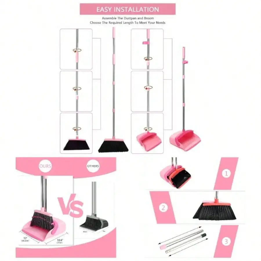 Broom And Dustpan Set, Dustpans With Broom Combo Home, Heavy Dust Broom And Dustpan Combo, Long Handle Dust Pan And Broom Set Kitchen, Office, Pet Hair, Pink, Pack Of 1
Broom And Dustpan Set, Dustpans With Broom Combo Home, Heavy Dust Broom And Dustpan Combo, Long Handle Dust Pan And Broom Set Kitchen, Office, Pet Hair, Pink, Pack Of 1