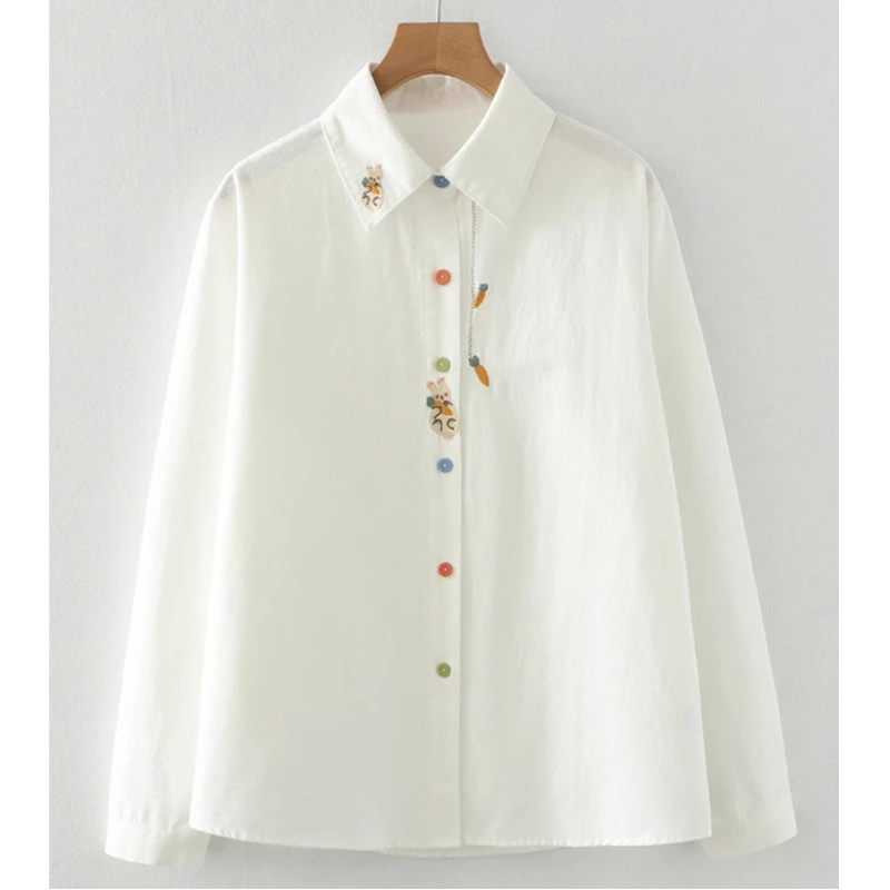 Women Spring Autumn Style Blouses Shirts Lady Casual Long Sleeve Turn-down Collar Cartoon Embroidery Blusas Tops New pure cotton
Women Spring Autumn Style Blouses Shirts Lady Casual Long Sleeve Turn-down Collar Cartoon Embroidery Blusas Tops New pure cotton