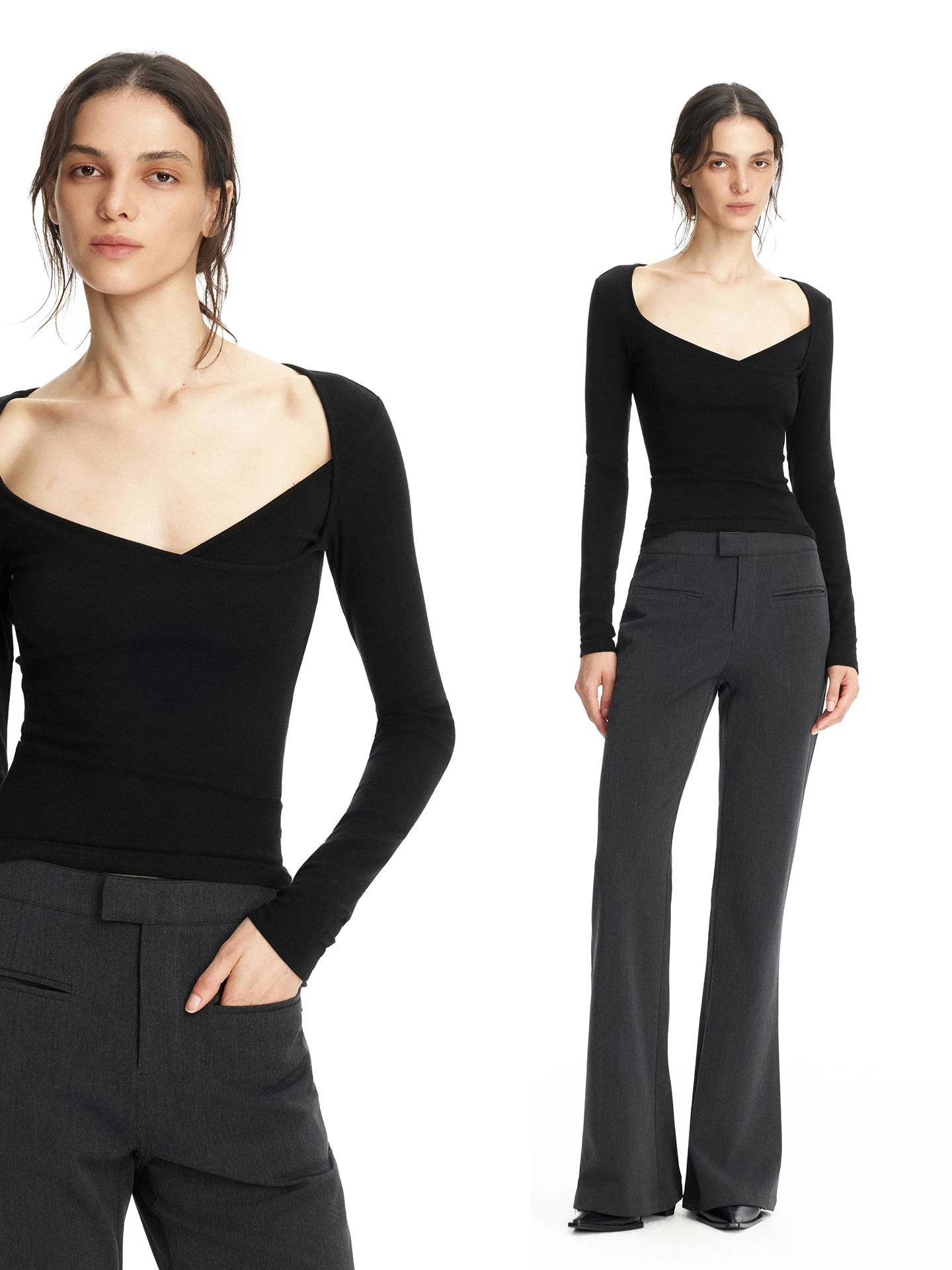 Женская модная футболка Slim Fit с глубоким V-образным вырезом, эластичная, универсальная, повседневная, с длинным рукавом
Женская модная футболка Slim Fit с глубоким V-образным вырезом, эластичная, универсальная, повседневная, с длинным рукавом