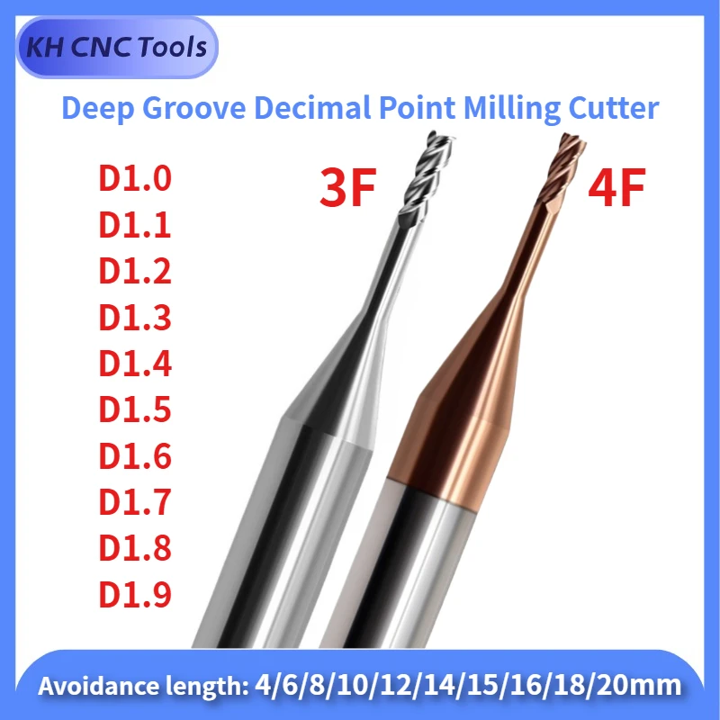 3Flute/4Flute Deep Groove Decimal Point Solid Carbide Long Neck Milling Cutter 1.0 1.1 1.2 1.3 1.4-1.9 Small Diameter End Mills
3Flute/4Flute Deep Groove Decimal Point Solid Carbide Long Neck Milling Cutter 1.0 1.1 1.2 1.3 1.4-1.9 Small Diameter End Mills