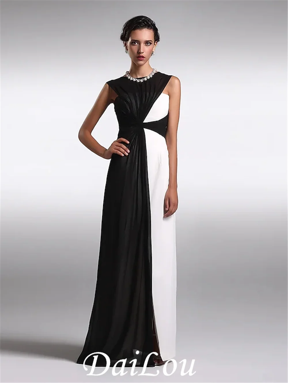 Sheath / Column Empire Wedding Guest Prom Dress Jewel Neck V Back Sleeveless Floor Length Georgette with Ruched
Sheath / Column Empire Wedding Guest Prom Dress Jewel Neck V Back Sleeveless Floor Length Georgette with Ruched