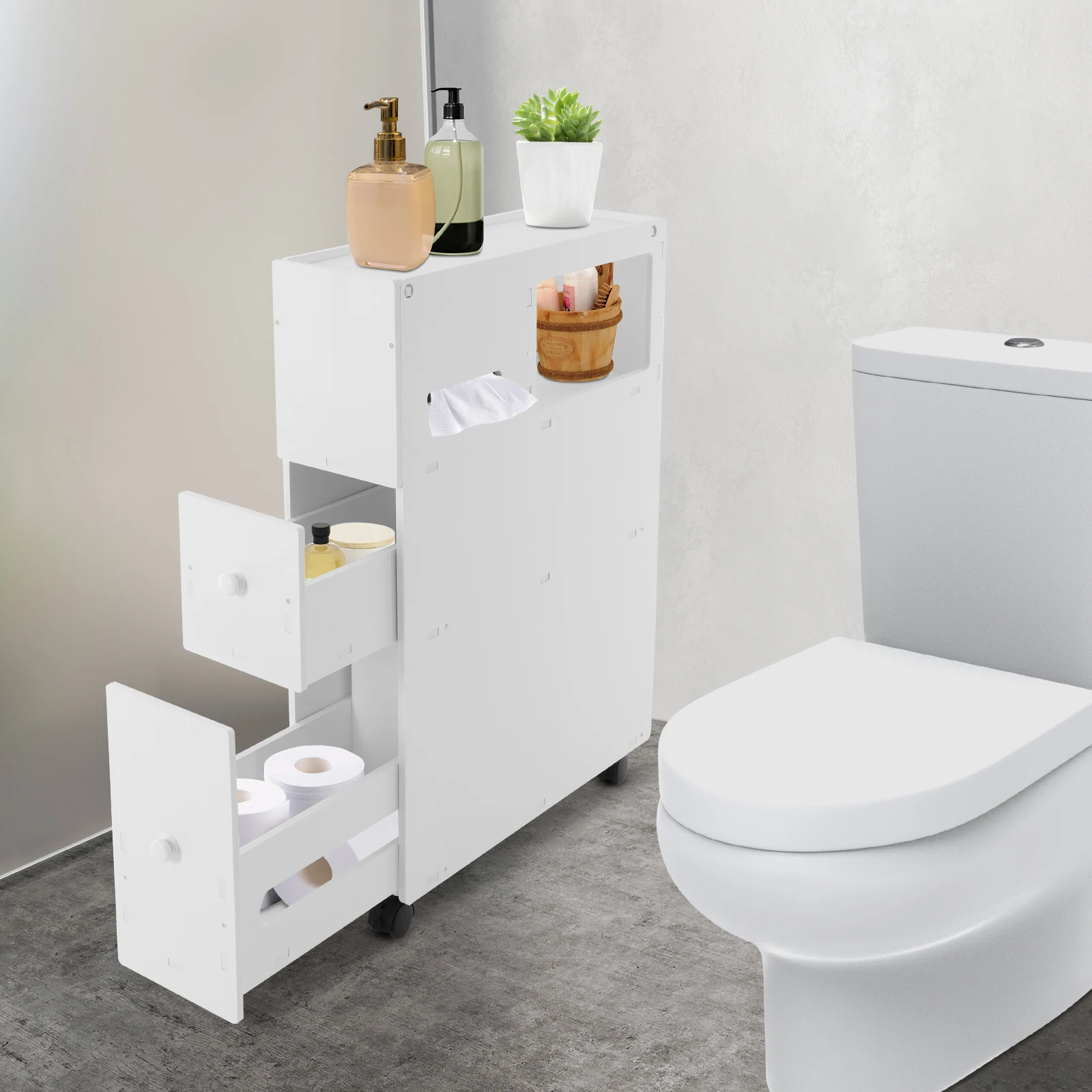 Movable Bathroom Storage Cabinet Large Capacity Narrow Floor Storage Cabinet Livingrom Storage Cabinet with Drawers
Movable Bathroom Storage Cabinet Large Capacity Narrow Floor Storage Cabinet Livingrom Storage Cabinet with Drawers