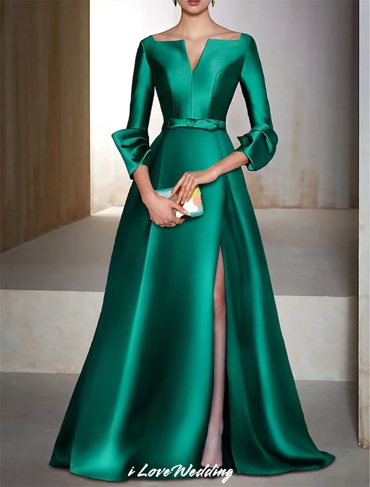 Emerald Green Satin Evening Dresses 2025 Modern V-Neck Bow A-Line Prom Dress Side Split Elegant Wedding Guest Dress Customized
Emerald Green Satin Evening Dresses 2025 Modern V-Neck Bow A-Line Prom Dress Side Split Elegant Wedding Guest Dress Customized