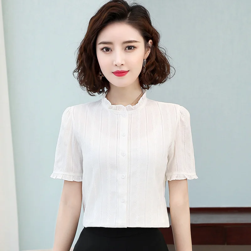 New Female Summer Casual Doll Neck Fashion Short Sleeved Pure Cotton Shirt Women'S Versatile Temperament Slim Fit Bottom Top
New Female Summer Casual Doll Neck Fashion Short Sleeved Pure Cotton Shirt Women'S Versatile Temperament Slim Fit Bottom Top