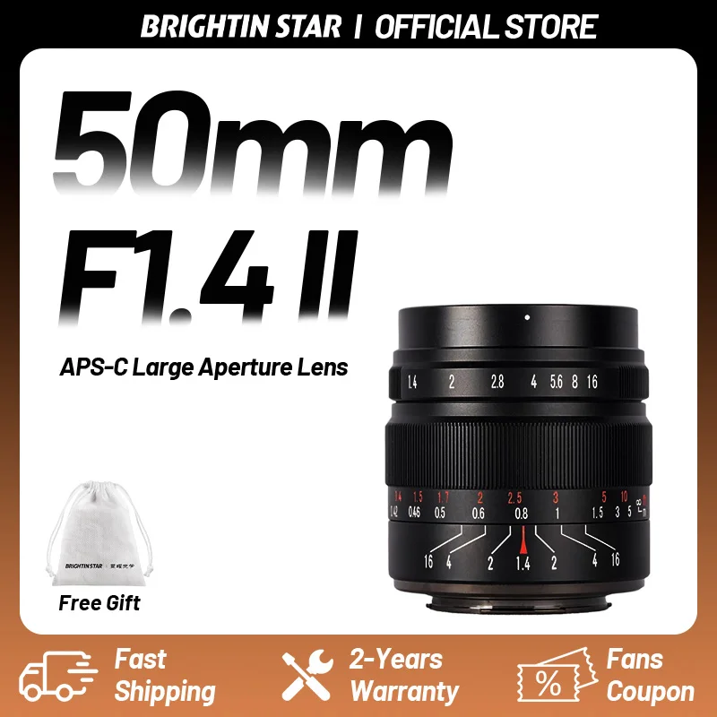 Brighting Star 50mm F1.4 Ⅱ APS-C Large Aperture Manual Lens for Canon RF EOS M100 Sony E ZVE10 A6400 Fujifilm XF XT30 M43
Brighting Star 50mm F1.4 Ⅱ APS-C Large Aperture Manual Lens for Canon RF EOS M100 Sony E ZVE10 A6400 Fujifilm XF XT30 M43
