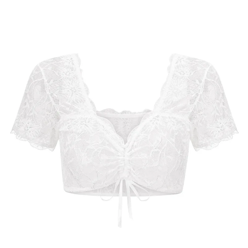 White Lace Crop Top Women V Neck Sexy See Through Off Shoulder Ruched Tie Front Y2k Tops Summer Party Oktoberfest Blouse
White Lace Crop Top Women V Neck Sexy See Through Off Shoulder Ruched Tie Front Y2k Tops Summer Party Oktoberfest Blouse