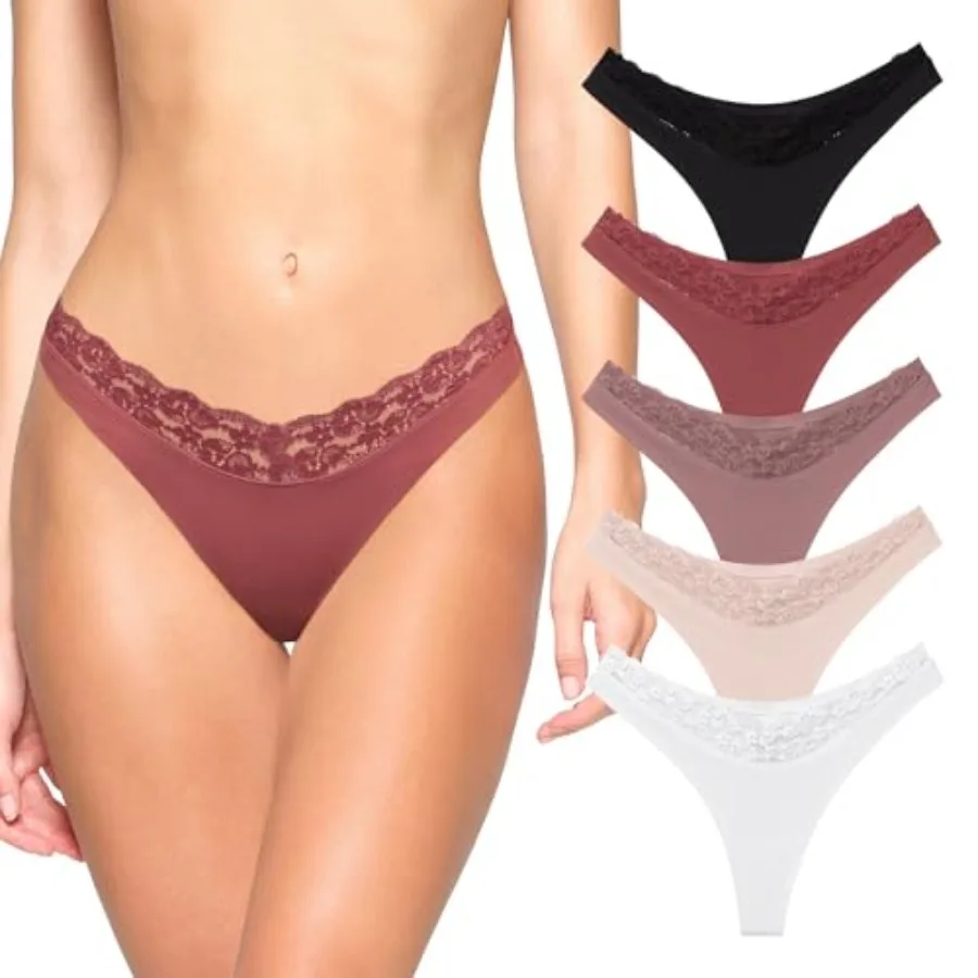 REORIA Womens Sexy Lace Seamless Thongs Panties for Women Cheeky No Show Breathable Underwear 5-Pack
REORIA Womens Sexy Lace Seamless Thongs Panties for Women Cheeky No Show Breathable Underwear 5-Pack