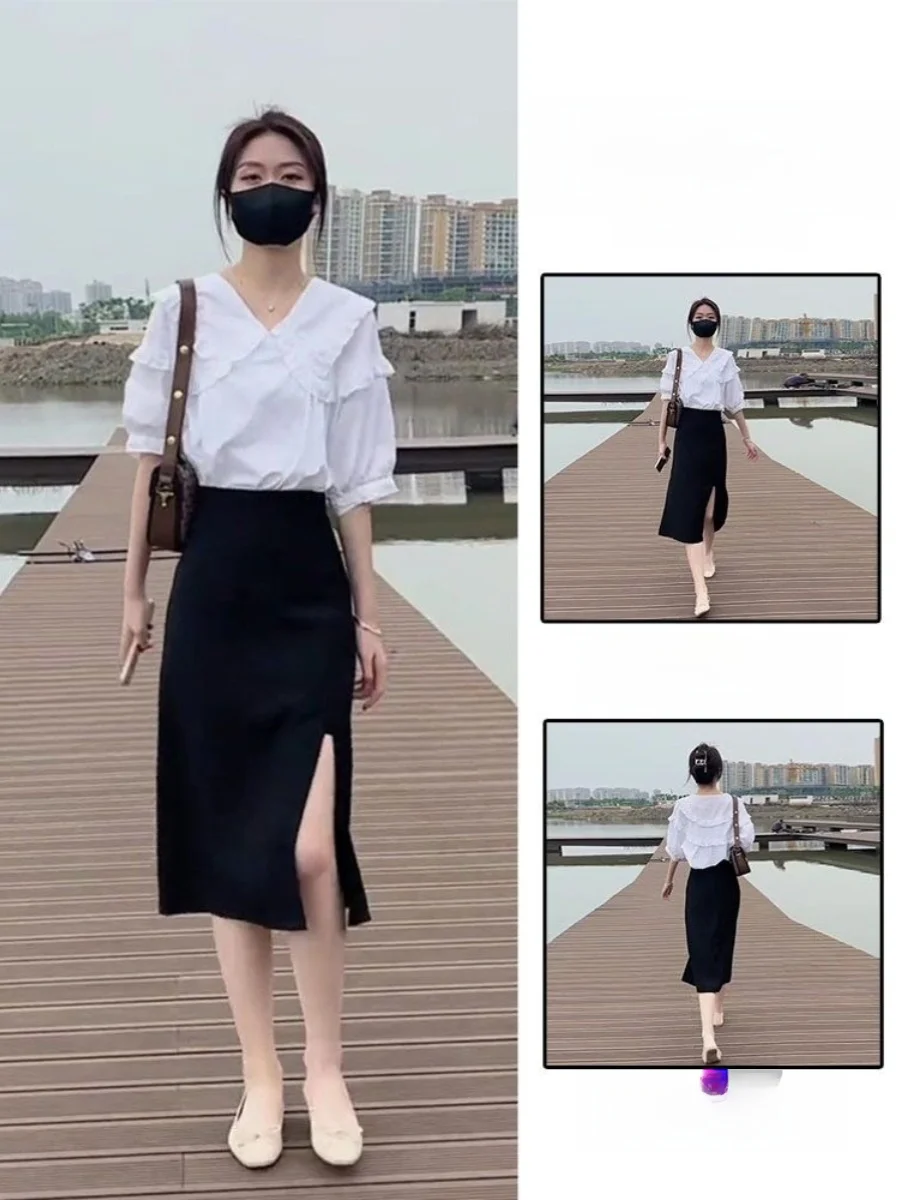 Summer Slimming Meat Covering High-End Feelings Split Half-length Skirt Two-piece Set Women's Fashion Ensemble Tea Series
Summer Slimming Meat Covering High-End Feelings Split Half-length Skirt Two-piece Set Women's Fashion Ensemble Tea Series