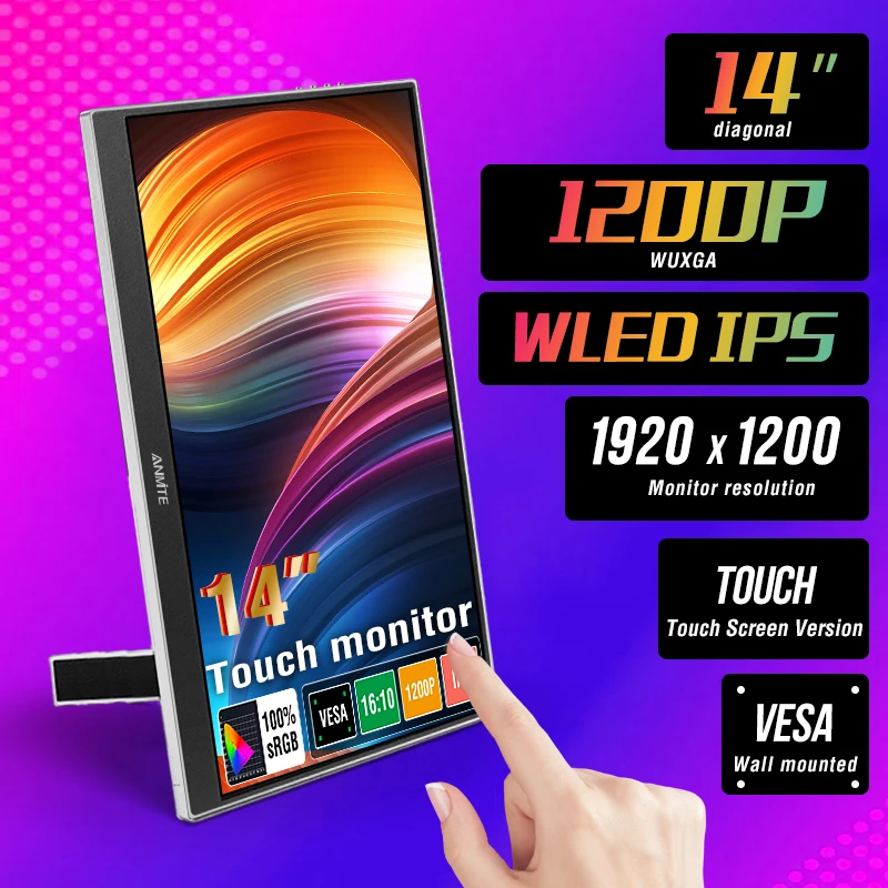Anmite 14-дюймовый сенсорный портативный монитор 16:10 HDR IPS игровой монитор USB TYPE C HDMI для телефона, ноутбука, настольного переключателя PS4 XBOX
Anmite 14-дюймовый сенсорный портативный монитор 16:10 HDR IPS игровой монитор USB TYPE C HDMI для телефона, ноутбука, настольного переключателя PS4 XBOX