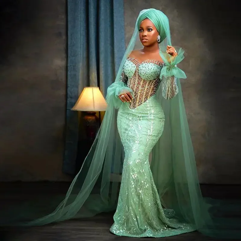 Luxury Beaded vestidos de ocasión formales Mint Prom Dresses Mermaid Evening Dress Sequins Full Sleeves Applique Gowns
Luxury Beaded vestidos de ocasión formales Mint Prom Dresses Mermaid Evening Dress Sequins Full Sleeves Applique Gowns