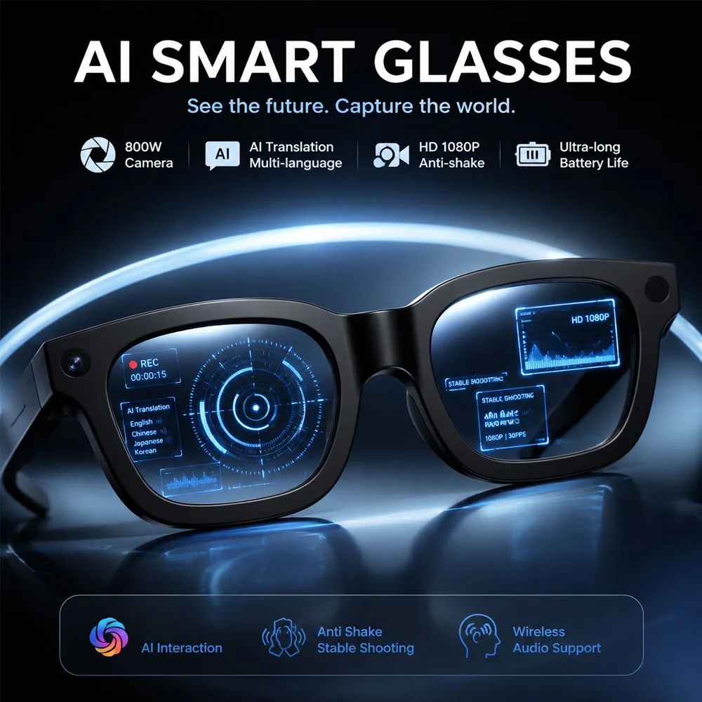 2026 AI Smart Glasses 8MP HD Camera Shooting Everything Recognition AI Translation 300mah Battery Smart Glasses Men Women IOS
2026 AI Smart Glasses 8MP HD Camera Shooting Everything Recognition AI Translation 300mah Battery Smart Glasses Men Women IOS